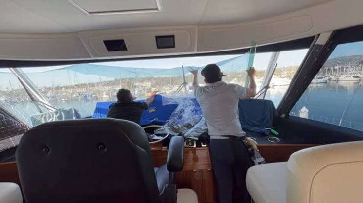 Yacht bridge marine window tint installation