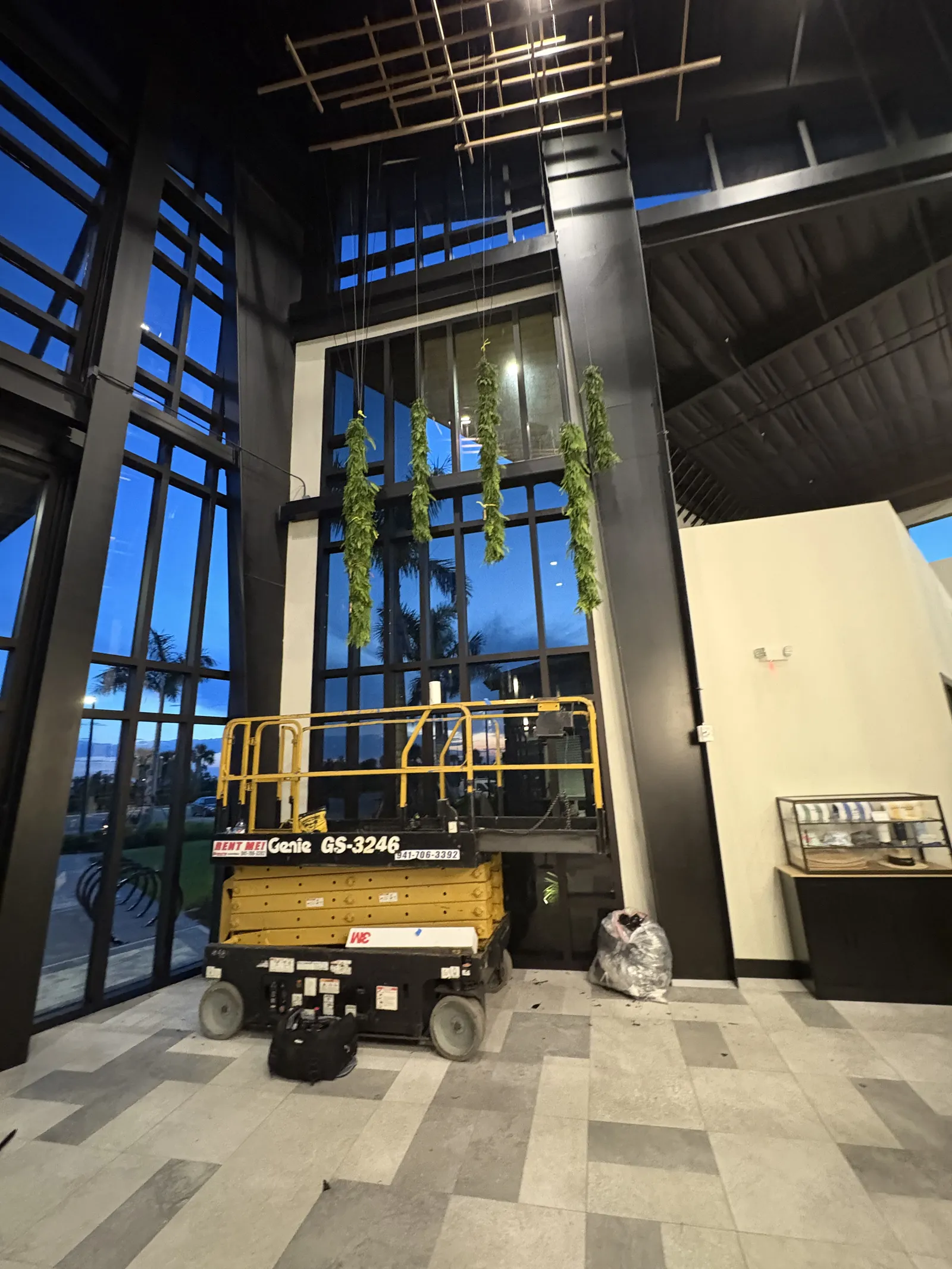 Commercial lobby tall window tint installation