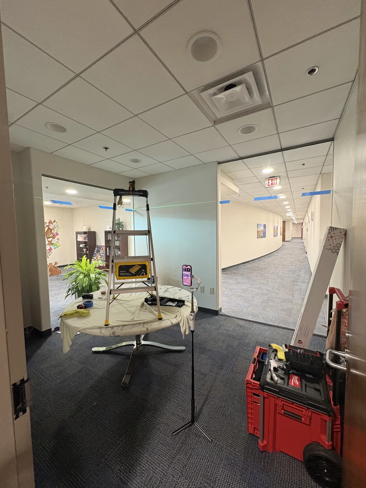 Installation workspace with tools and equipment for decorative film application